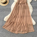 European and american fashionable socialite style halter dress - women's irregular pleated slimming beach maxi dress