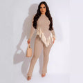cross-border fashion: new autumn solid color long sleeve tassel hem pants two-piece set for  (us & europe)