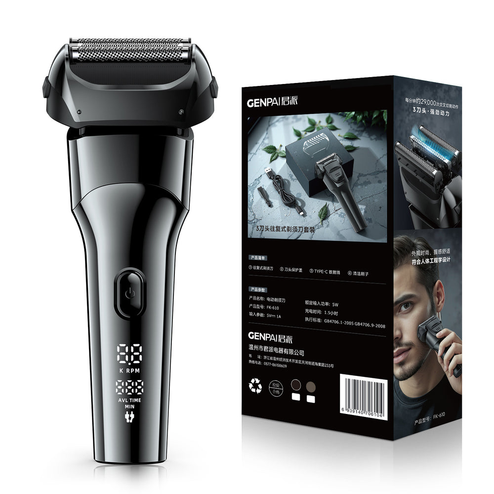 Reciprocating floating head electric shaver - usb quick charge, digital display, full body washable, men's razor - cross-border e-commerce