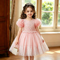 Girls' dress  new sweet style tutu princess dress short sleeve tulle knee-length children's formal dress - in stock