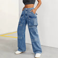 Amazon tiktok pinduoduo export cross-border fashion high waist double layer workwear wide leg jeans