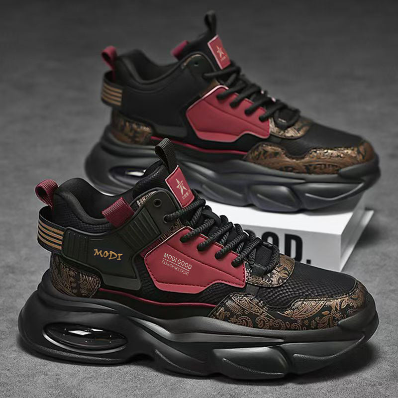2025 spring new men's breathable high-top sneakers: trendy, versatile, chunky sole casual dad shoes for teens and young adults