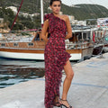 summer new european and american style women's sexy one-shoulder ruffle print asymmetrical dress