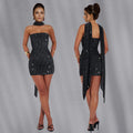 C7188 cross-border   fashion women's sexy slim-fit ribbon rhinestone dress mini skirt