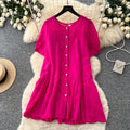 French chic yellow cutout embroidery dress - women's summer short sleeve a-line dress - elegant, slim-fit, and perfect for work