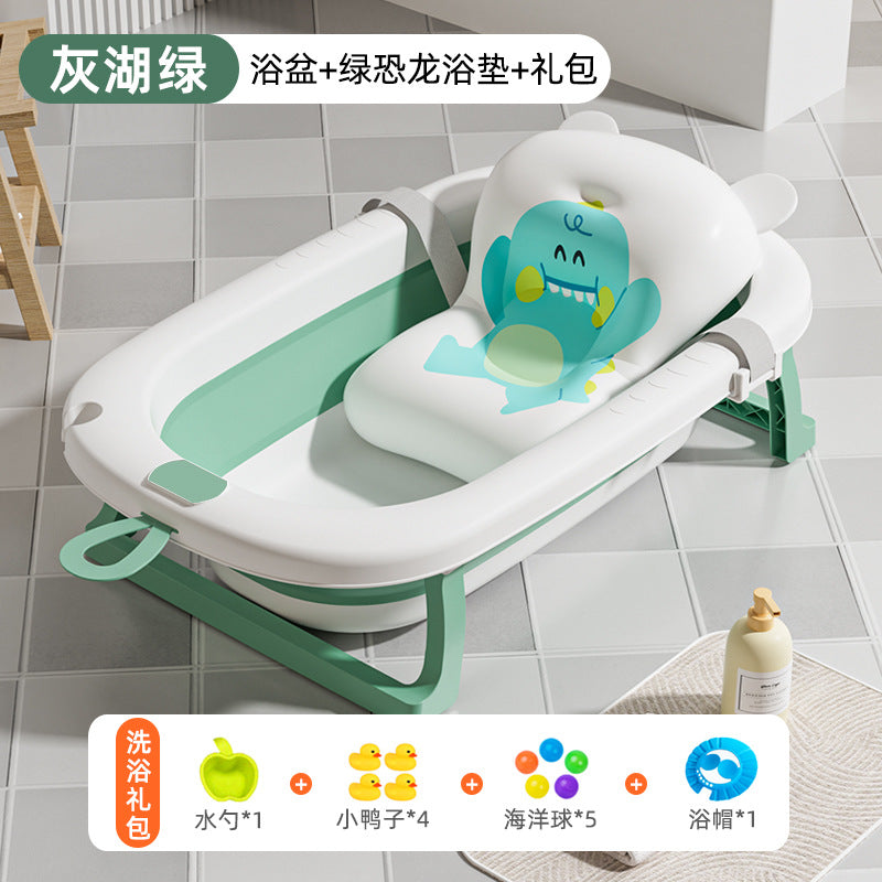 Large collapsible baby bathtub - portable baby bathtub for home use - infant and toddler bath seat - plastic newborn and children's bath supplies