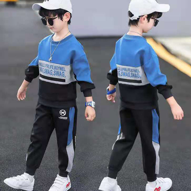 Boys' fall outfit set : kids' activewear, big kids' spring/autumn style, trendy long-sleeve top and pants for boys, big kids' long-sleeve set