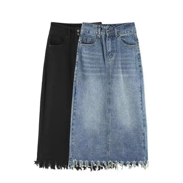 Europe, America and    independent station fashion denim women's rough edge denim skirt