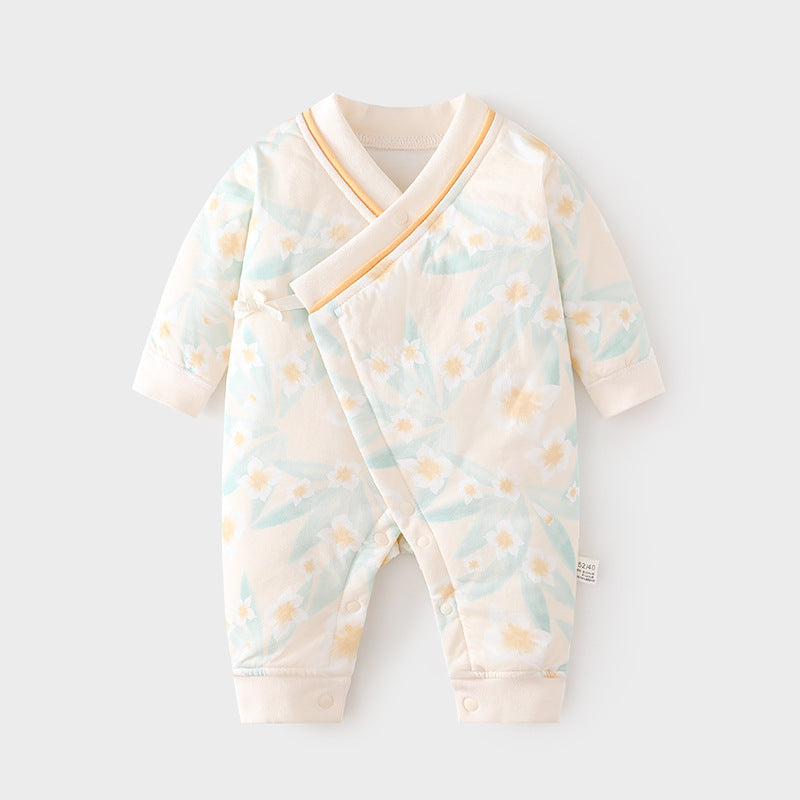 Babibele quilted jumpsuit thin cotton boneless khaki fall and winterpure cotton newborn 40g butterfly suit baby crawling suit