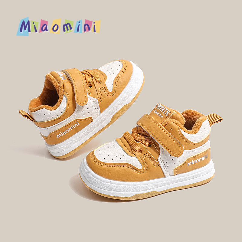 Winter new arrival: baby & toddler double-layer cotton shoes - girls' first walking shoes, leather upper with fleece lining, boys' waterproof sneakers, ages 1-3