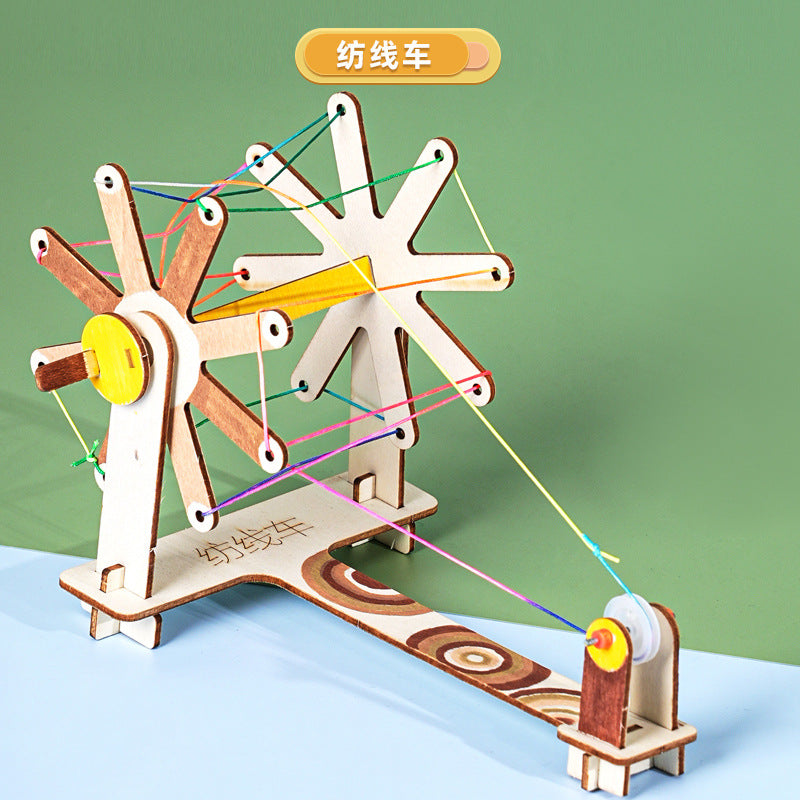 Science and technology small production spinning wheel handmade DIY wood science experiment teaching aids small invention children's student material package