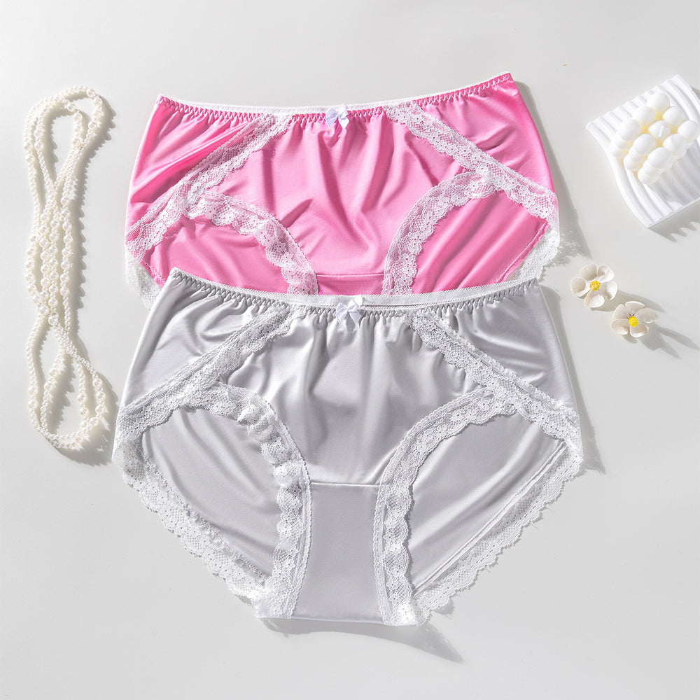 European and american hot-selling satin sexy lace plus size panties women's bow french comfort  women's underwear