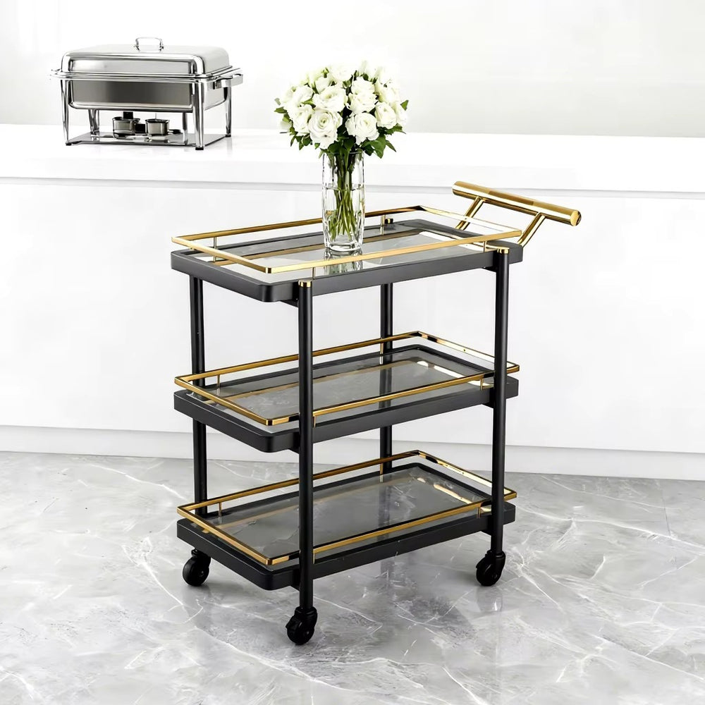 Commercial three-tier stainless steel serving cart - hotel & restaurant catering service trolley - in stock & ready to ship