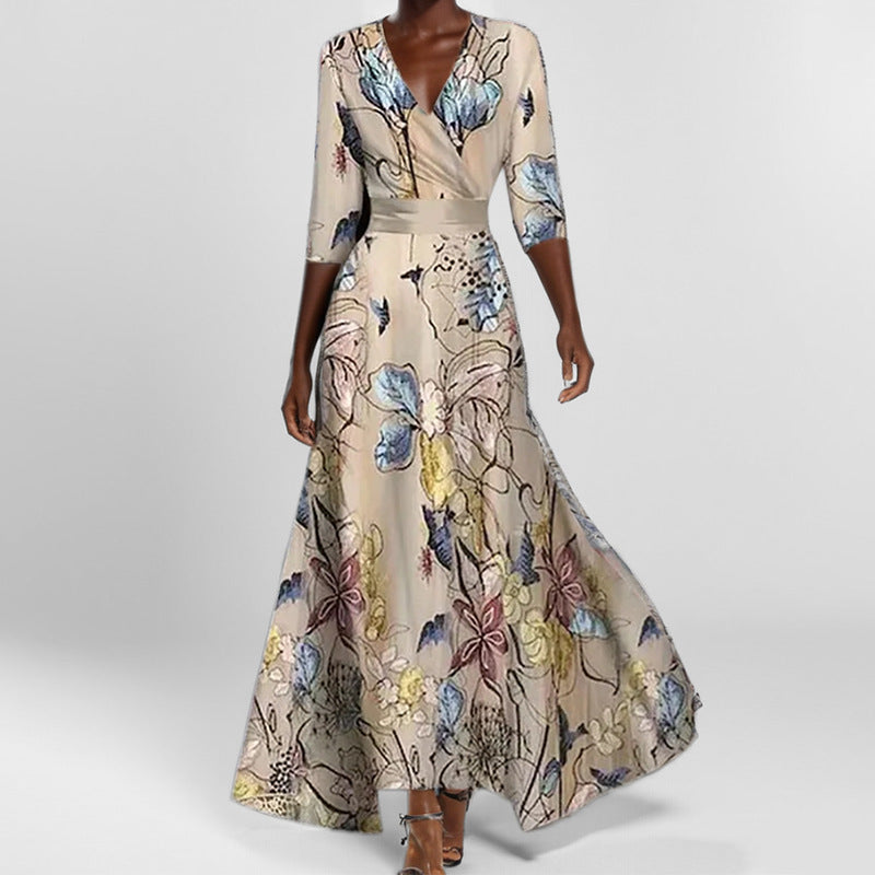 european and american cross-border women's fashion: new summer collection - sexy deep v-neck printed bodycon mini dress