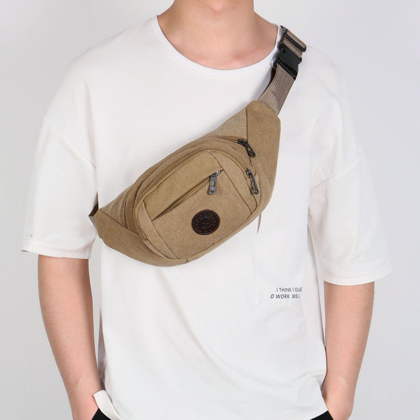 Cross-border fanny pack Men's outdoor sports Mountaineering Men's breast bag Canvas mobile phone bag Construction site work cashier messenger bag