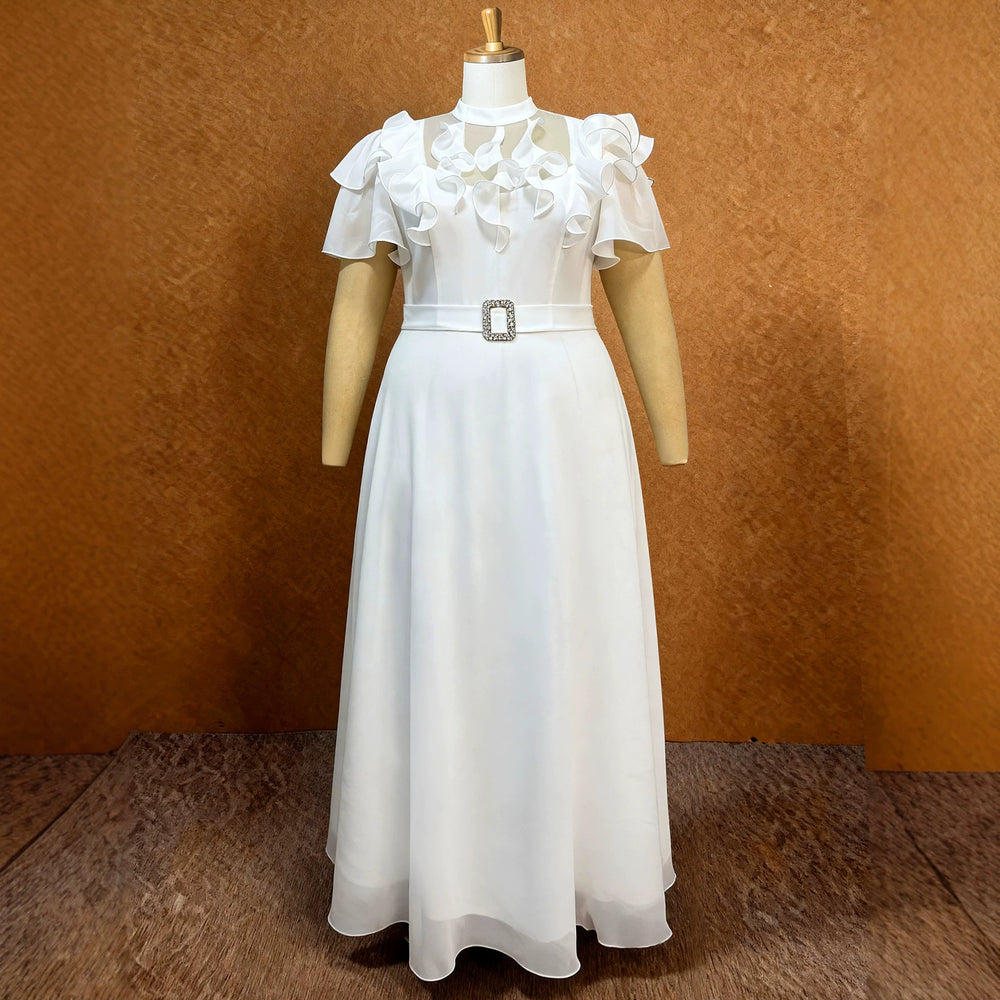 Summernew arrivalfashion ruffles chiffon dress hot diamond belt double layer lining banquet evening dress