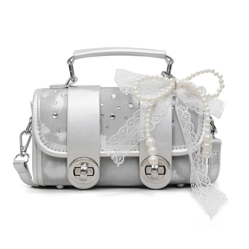 Fashion niche design diamond-encrusted small square bag 2025 summer new fashionable foreign style Cambridge bag simple shoulder messenger bag