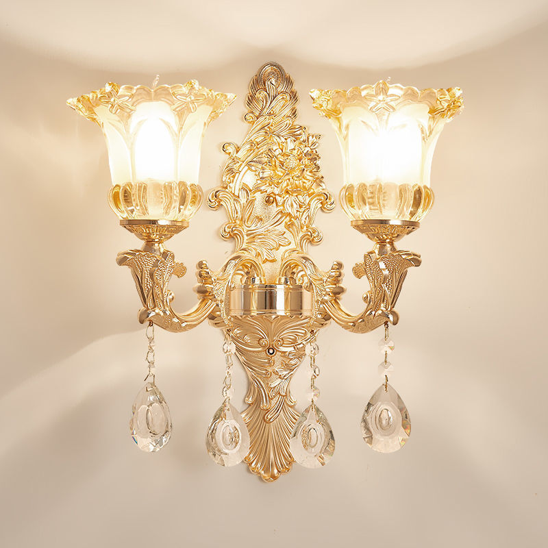 European crystal wall lamp - bedroom bedside, living room, hallway, aisle - single/double head candle decorative wall led sconce