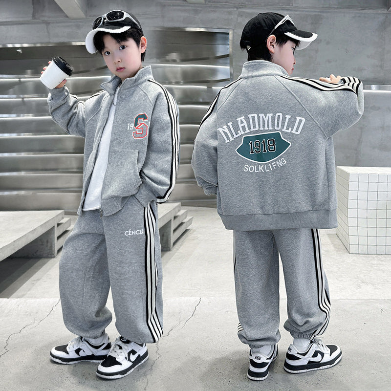 Boys'  spring collection: stylish two-piece outfit - kids' spring/autumn biker jacket & sportswear set (korean style)