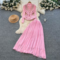 French chic lace v-neck cardigan & high-waisted pleated skirt set - autumn's elegant & sophisticated two-piece