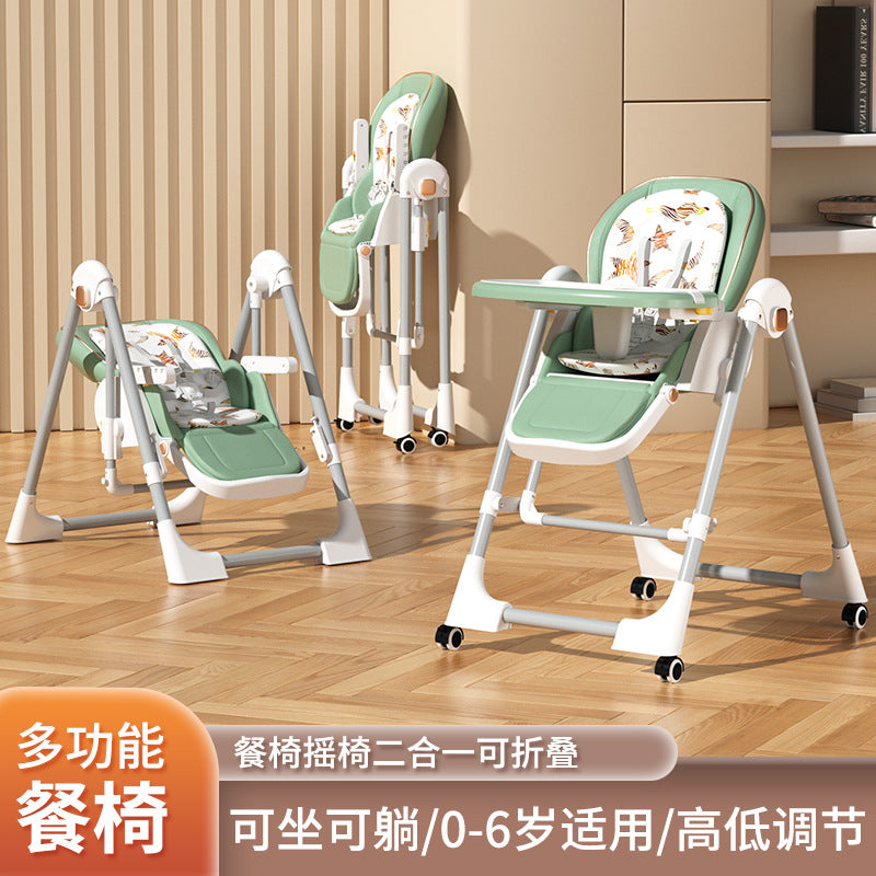 Baby Dining Chair Eating Chair Multifunctional Foldable Home Portable Baby Dining Table Seat Children's 2-in-1 Rocking Chair