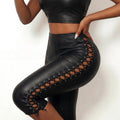 fashionnew arrivalfashionsexystylishsense of designstrappycut out tight pu leather cropped pants