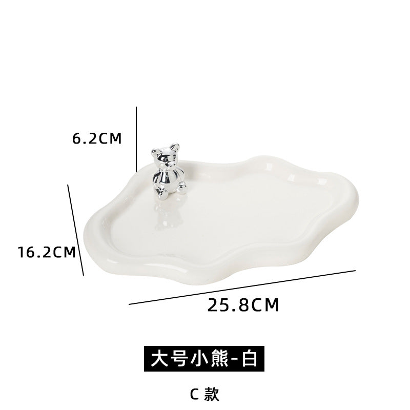 Ins electroplated silver tray popular same style photo props jewelry storage display tray cartoon bear creative ornaments