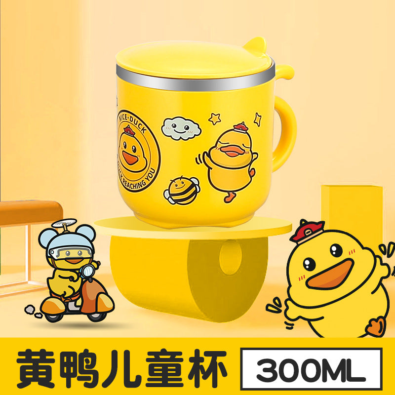 304 stainless steel kids' cup - double-walled, cartoon yellow duck straw cup with lid - perfect for home, kindergarten, and children's day gifts