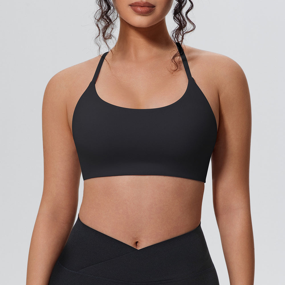New arrival nude yoga vest thin shoulder straps detachable breast pad sports intimates suspenders beautiful back push up fitness bra