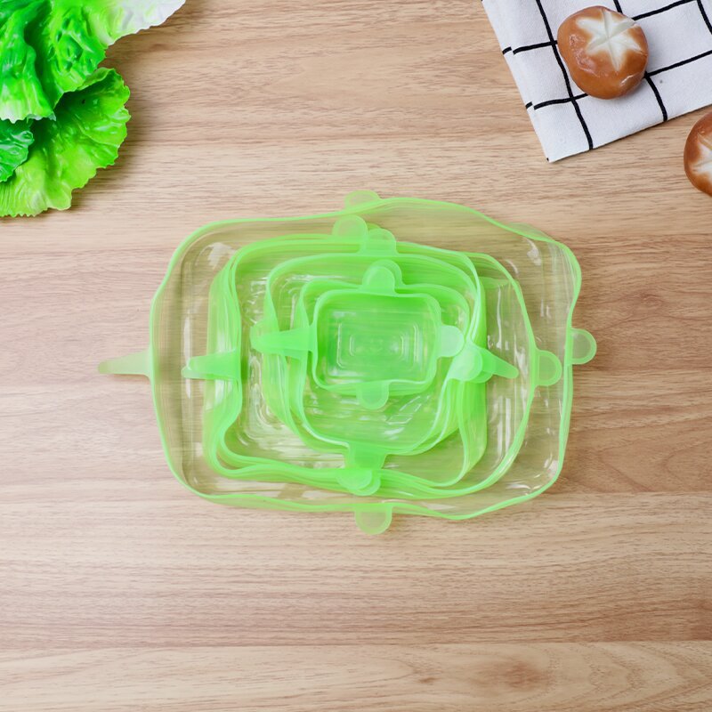 Silicone food storage lid set - 6 piece stretchable airtight bowl covers - food grade silicone reusable square lids