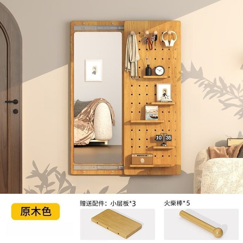 Chinese style invisible sliding mirror wall hanging wall mounted can be closed hidden full length mirror perforated board full length fitting mirror