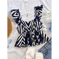 Women's summer new fashion versatile elegant printed shirred waist flutter sleeve blouse
