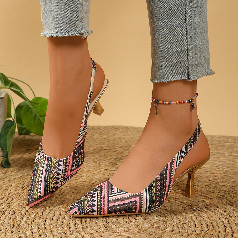 export style 2026 spring fashion pointed-toe high heels, sizes 40-42, patterned low-cut versatile office pumps