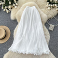 K-style high waist pleated lace skirt women's summer a-line casual large swing work clothingelegant long skirt multi-color