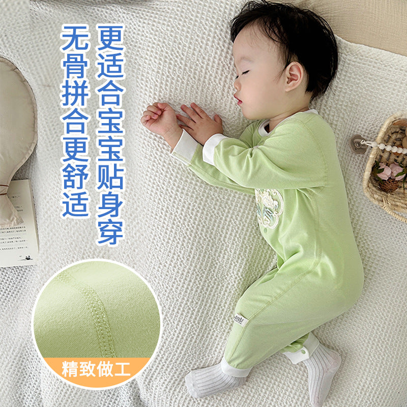 Baby fall and winter cotton chinese style chinese style one-piece khaki newborn baby crawling clothes outing clothes bag butt clothes