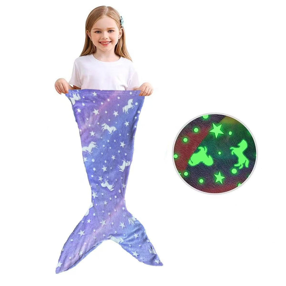 new arrival mermaid starry sky luminous kids sleeping bag flannel luminous blanket heattechfall and winter lazy blanket