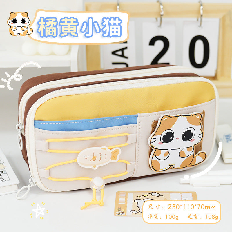School season pencil bag large capacity cute cute apple pencil bag primary school students multi-layer stationery bag drawstring high value