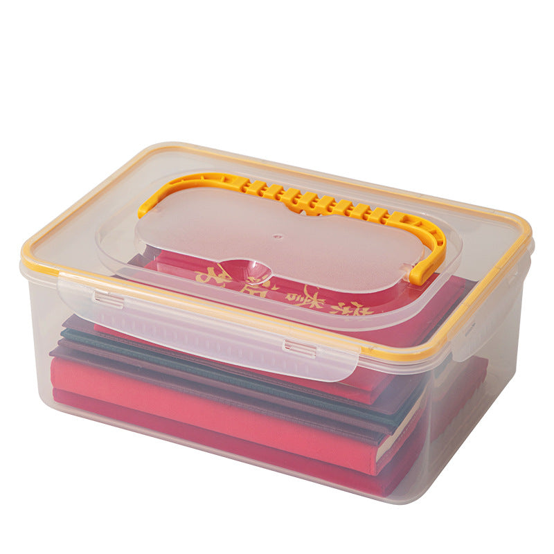 Desktop file box, file box with lid, dust-proof portable certificate storage box, plastic a4 paper printing paper finishing box.