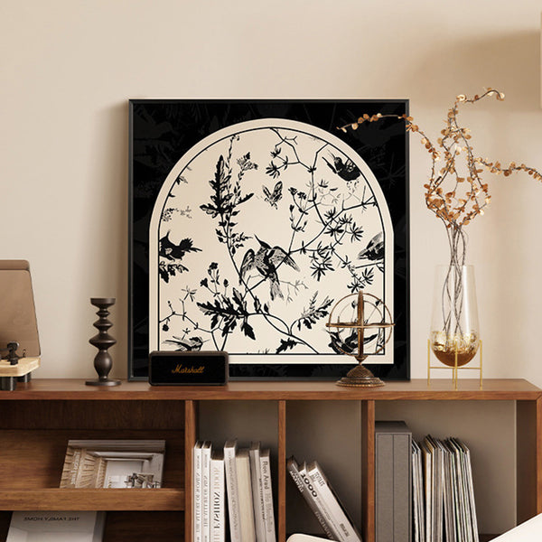 Medieval style flower and bird table painting new Chinese dining room decorative painting creative bedroom bedside painting retro living room mural