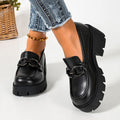 plus size high-heeled loafers  spring & fall new arrivalfashion metal chain thick sole slip-on leather shoes flats women
