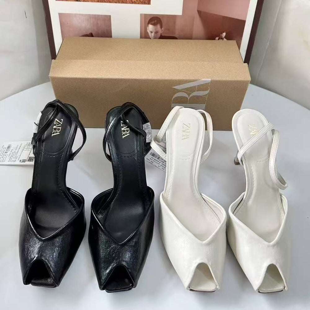 Za spain 2025 new summer women's shoes peep toe square toe elegant mary jane shoes elegant work clothing thin heel women