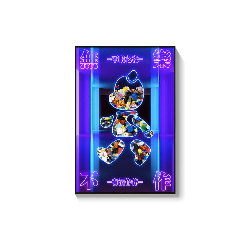 Trend luminous violence bear decorative painting hairdresser bar KTV creative led ambient light building block bear kaws hanging painting