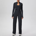 Strappy tank top casual zip-up jacket yoga outfit high-waisted butt-lifting quick-dry fitness set running sports three-piece set