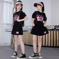Girls' preppy style outfit, kids'  summer collection, short-sleeved chic spring/summer big girls' jk skirt two-piece trendy set