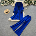 Lazy style knittingcardiganloose pantstwo-piece setfemaleautumwork clothingslimming looksuitsweaterthree-piece set