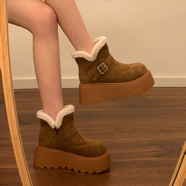 Thick solesnow boots women's 2026winternew arrivalfleece-linedthickened short boots petitesplatform shoesheattech cotton shoes
