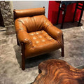 Cream style solid wood sofa genuine leather designer creative high back complex lazy sofa living room single sofa chair