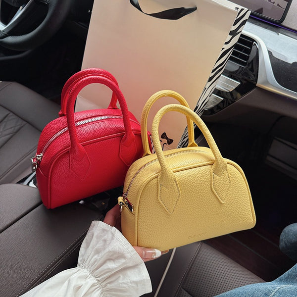 Premium handbag bag women's 2025 new fashion trend bowling bag texture lychee pattern shoulder messenger bag