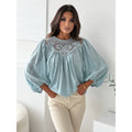 Aliexpress new arrival: round neck long sleeve ruffle collar pleated top blouse