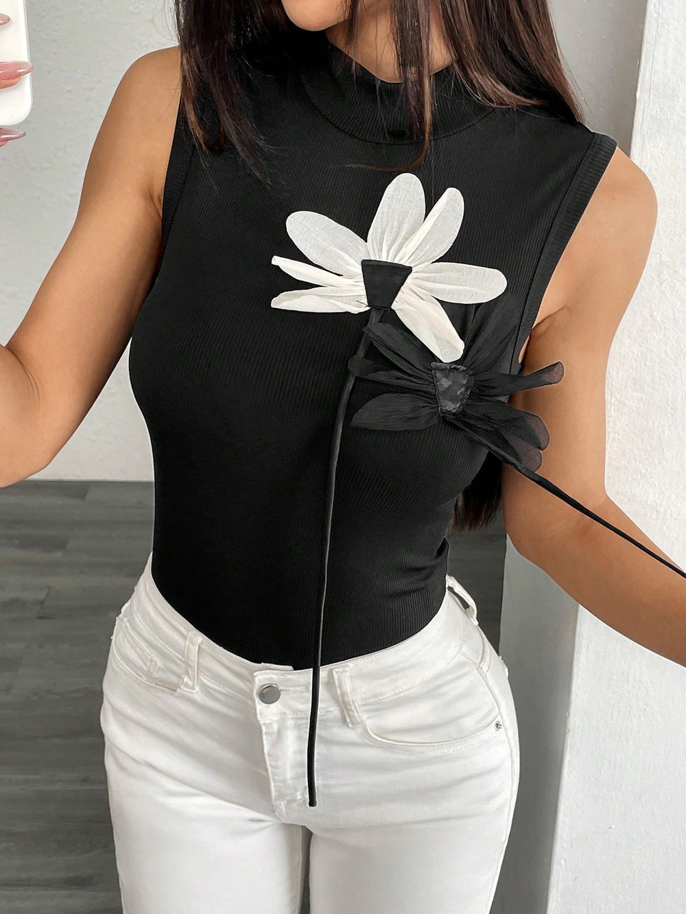 69#73261#  cross-border fashion women's ins new slim-fit heavy-duty 3d floral knitwear